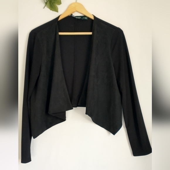 Lauren Ralph Lauren Classic Black Crop Sweater Cardigan Jacket Medium - Picture 1 of 7